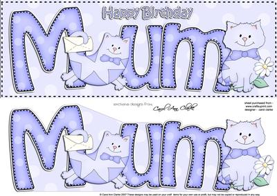 Large Dl Birthday Mum Cat Quick Card N 3D Decoupage