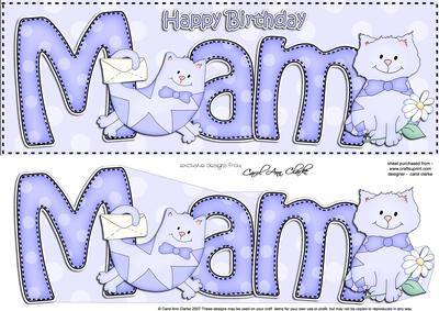 Large Dl Birthday Mam Cat Quick Card N 3D Decoupage