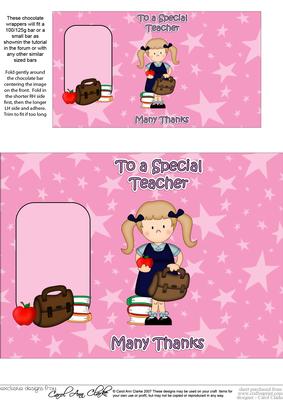 Girlz Schoolgirl Kaz Thank You Teacher Chocolate Wrapper