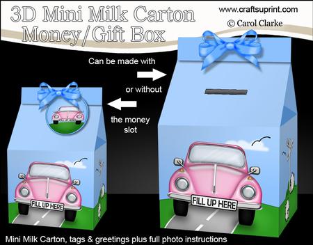 3D Vw Beetle Milk Carton Money or Treat Box Mini Kit