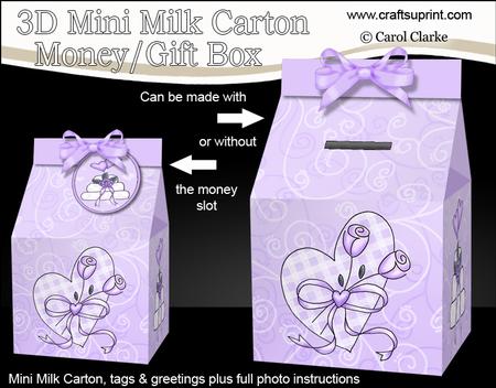 3D Wedding Day Milk Carton Money or Treat Box Mini Kit