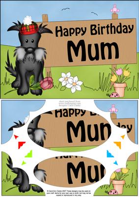 A5 Scottie Dog Happy Birthday Mum Scallop Corners and Pyramage