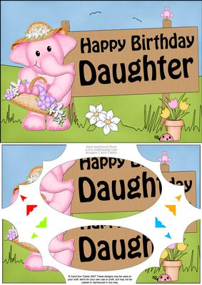 A5 Lola Elephant Happy Birthday DAUGHTER Scallop Corners & Pyramage