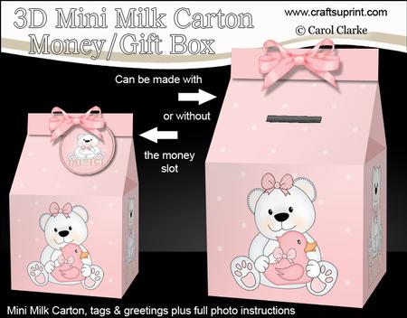 3D New Baby Teddy Milk Carton Money or Treat Box Mini Kit