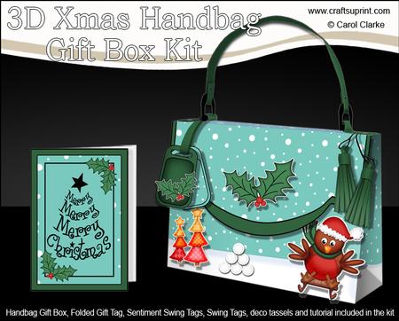 3D Xmas Robin Handbag Treat or Favour Box Kit