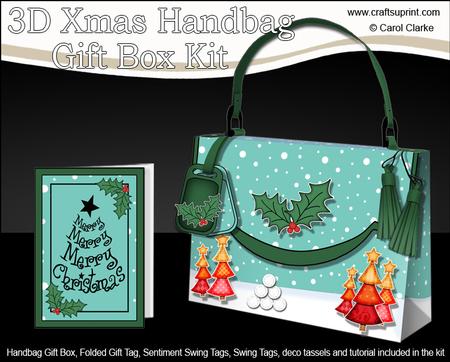 3D Xmas Trees Handbag Treat or Favour Box Kit