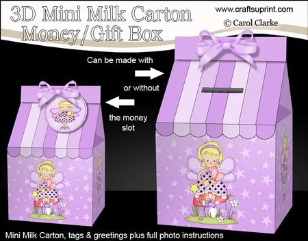 3D Girlz Fairy Fiz Milk Carton Money or Treat Box Mini Kit