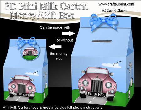 3D Rolls Royce Car Milk Carton Money or Treat Box Mini Kit