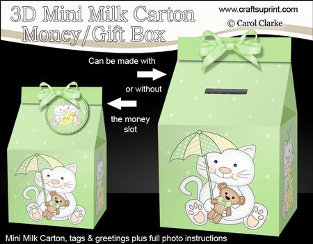 3D New Baby Kitty Kat Milk Carton Money or Treat Box