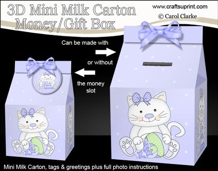 3D New Baby Boy Kitty Kat Milk Carton Money or Treat Box