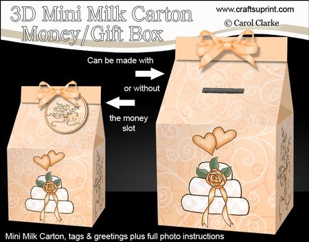 3D Wedding Day Milk Carton Money or Treat Box Mini Kit