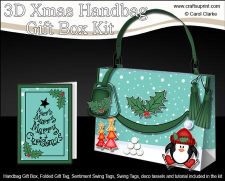 3D Xmas Cute Penguin Handbag Treat or Favour Box Kit