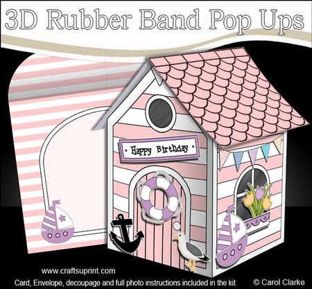 3D Beach Hut Rubber Band Pop Up Card