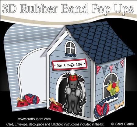3D Hamish Scottie Dog Kennel Rubber Band Pop Up Card