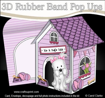 3D Jess Westie Dog Kennel Rubber Band Pop Up Card
