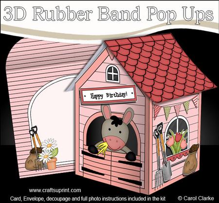 3D Coco Donkey Stable Rubber Band Pop Up Card