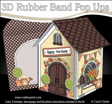 3D Little Country Cottage Rubber Band Pop Up Card