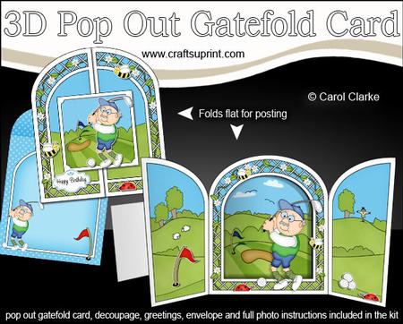 3D Old Man Bert Plays Golf Pop Out Gatefold Card Kit
