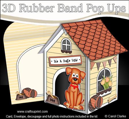 3D Rusty Dog's Kennel Rubber Band Pop Up Card