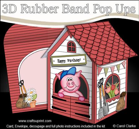 3D Ziggy Piggy's Barn Rubber Band Pop Up Card