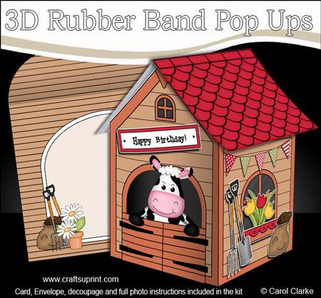 3D Milly Moo Cow's Barn Rubber Band Pop Up Card