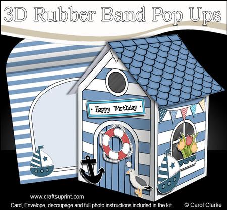 3D Beach Hut Rubber Band Pop Up Card