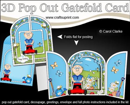 3D Old Man Bert Does the Gardening Pop Out Gatefold Card Kit