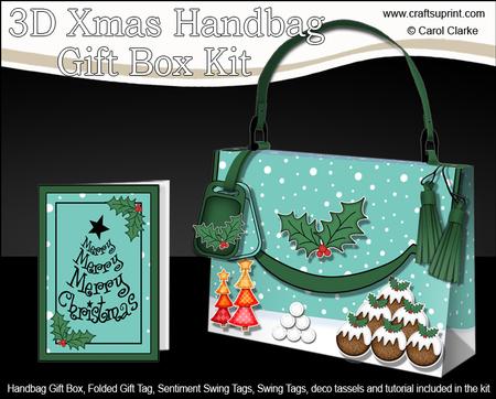 3D Xmas Puddings Handbag Treat or Favour Box Kit