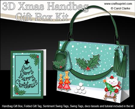 3D Xmas Cute Cat Handbag Treat or Favour Box Kit