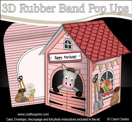 3D Gigi Horse Stable Rubber Band Pop Up Card