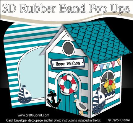 3D Beach Hut Rubber Band Pop Up Card