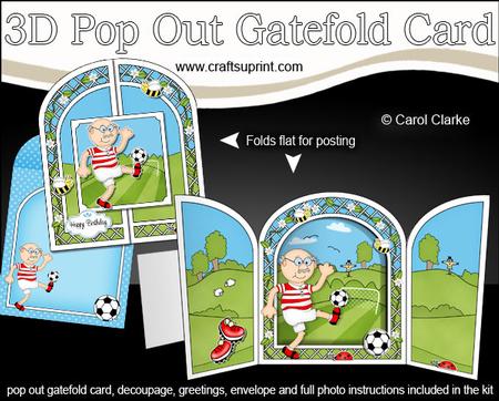 3D Old Man Bert Plays Football Pop Out Gatefold Card Kit