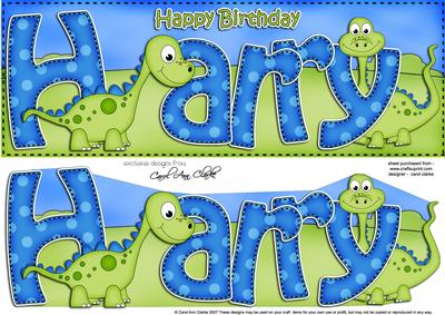 Large Dl Birthday Harry Denis Dinosaur Card & 3D Decoupage