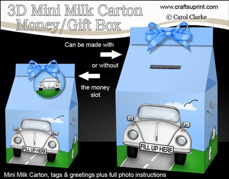 3D Vw Beetle Milk Carton Money or Treat Box Mini Kit