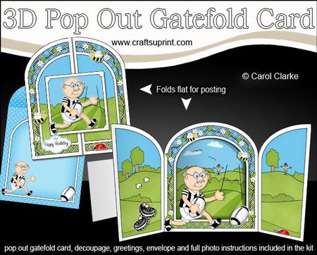 3D Old Man Bert Plays Rugby Pop Out Gatefold Card Kit