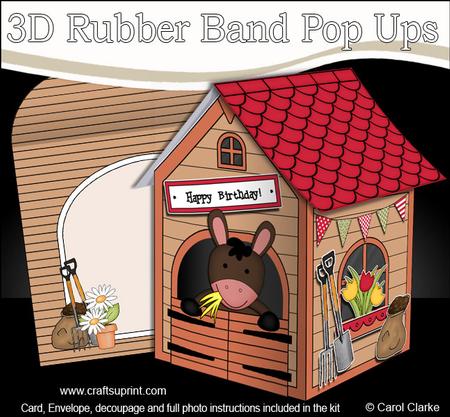 3D Coco Donkey Stable Rubber Band Pop Up Card