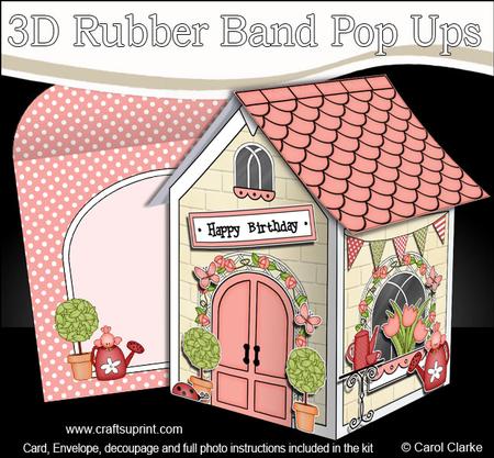 3D Little Country Cottage Rubber Band Pop Up Card