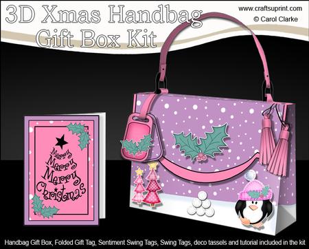 3D Xmas Cute Penguin Handbag Treat or Favour Box Kit