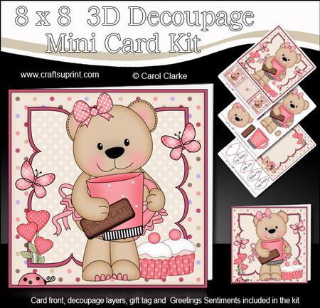 8 x 8 3D Livvy Bear's Coffee Break Mini Kit 3D Decoupage