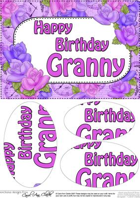 A5 Birthday Granny Time for Roses Oval Pyramage Topper