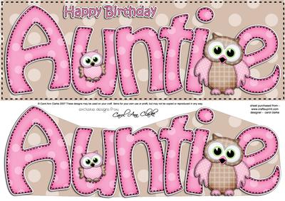Large Dl Birthday Auntie Owls Quick Card N 3D Decoupage