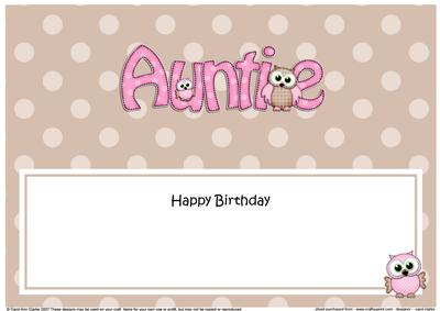 Birthday Auntie Owls Matching Large Dl Insert