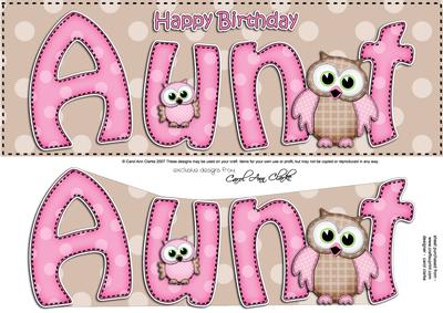 Large Dl Birthday Aunt Owls Quick Card N 3D Decoupage