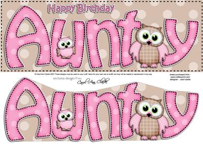 Large Dl Birthday Aunty Owls Quick Card N 3D Decoupage