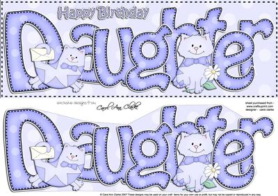 Large Dl Birthday Daughter Cat Card & 3D Decoupage