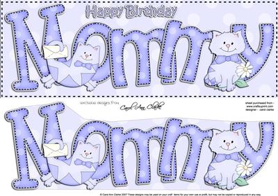 Large Dl Birthday Mommy Cat Card & 3D Decoupage