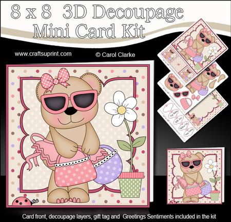 8 x 8 3D Livvy Bear Goes Shopping Mini Kit with 3D Decoupage