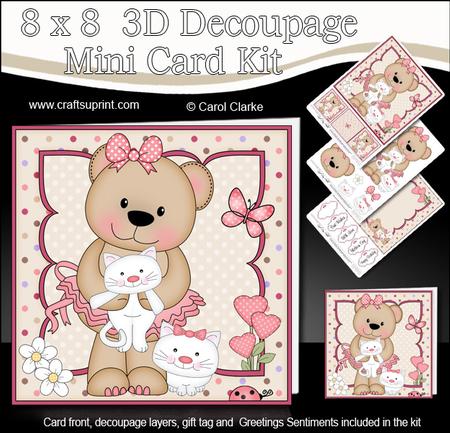 8 x 8 3D Livvy Bear's Kitty Kats Mini Kit with 3D Decoupage