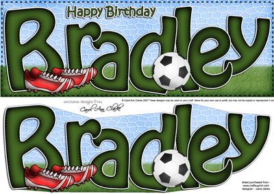 Large Dl Birthday Bradley Football Card & 3D Decoupage