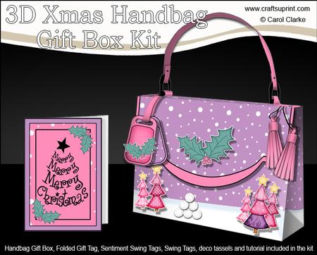 3D Xmas Trees Handbag Treat or Favour Box Kit